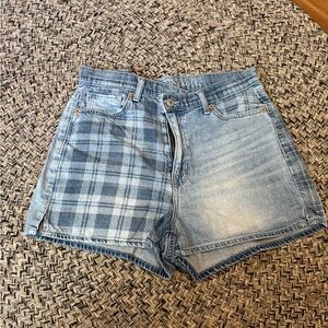 American Eagle Outfitters Blue Plaid Jean Shorts